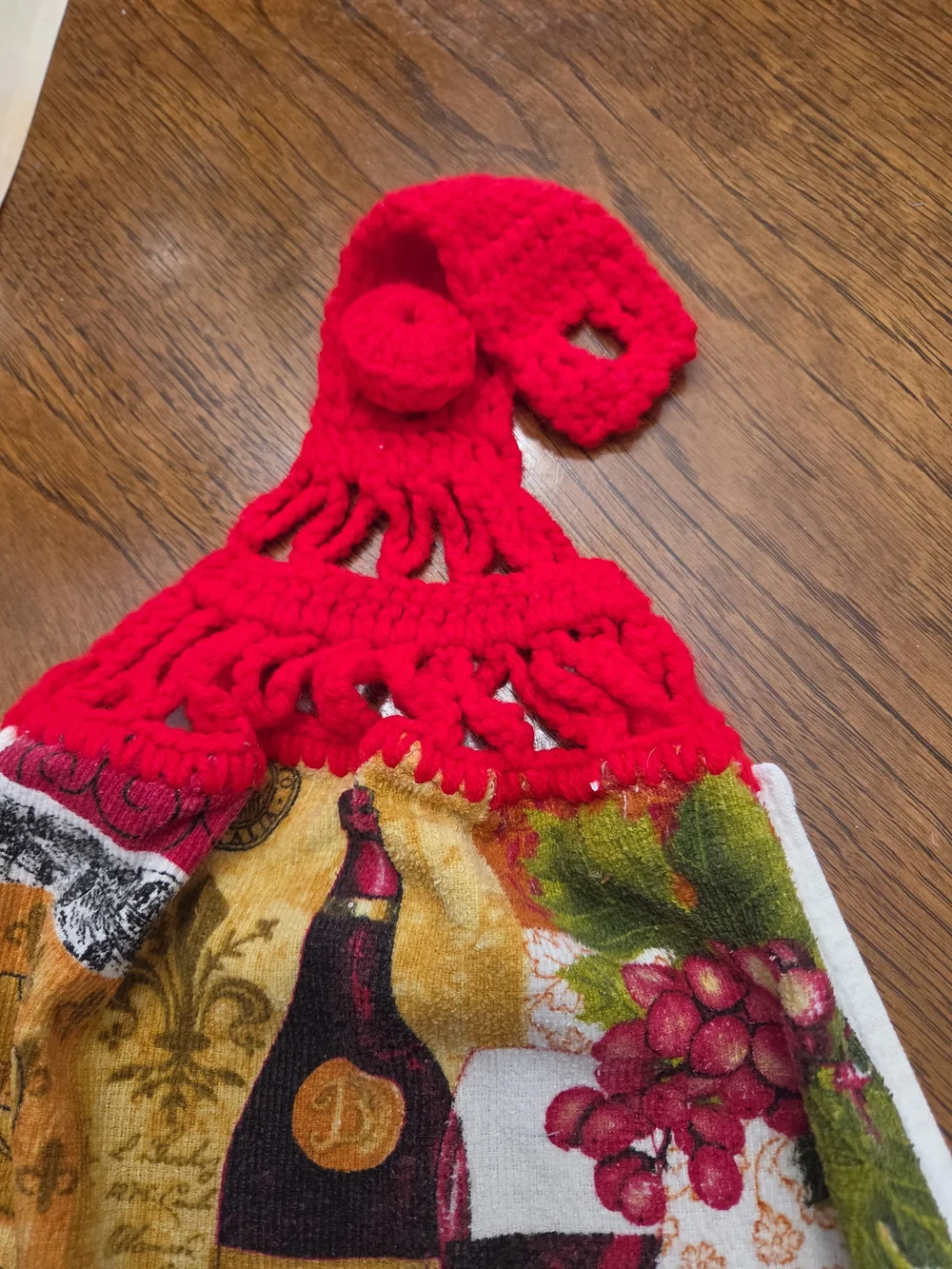 Red Crochet Top Wine Bottle Kitchen Hanging Towel